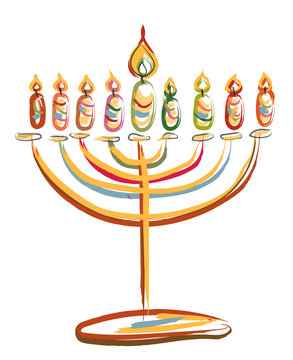 colorful hanukkah menorah on white background clip art preview
