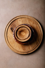 Variety of empty wooden bowls