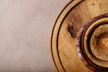 Variety of empty wooden bowls