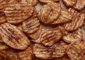 Background of crispy caramelized banana chips