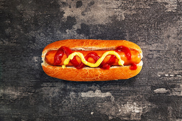 Home made Grilled Hot Dog with cheese, ketchup