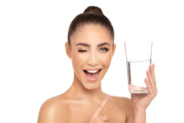 Beauty woman drinking Clean water.