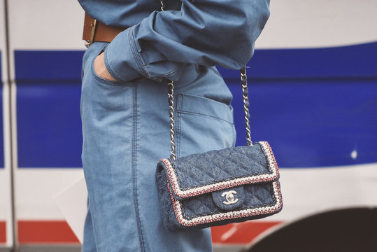 October 2, 2018: Paris, France - Chanel handbag in detail during Paris Fashion Week  - PFWSS19