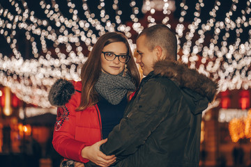 Two lovers are hugging in Saint Valentines Day.