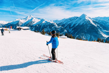 Child Skier skiing on ski resort Penken Park in Austria