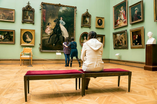 Moscow Russia - on April 6, 2016. People visit the State Tretyakov Gallery in Moscow, Russia. The gallery is the largest repository of Russian art in the world.