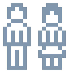 Woman and man or male and female icons in a pixel 8 bit video game art style