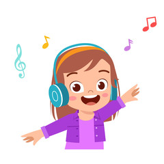 happy cute kid girl listen good music
