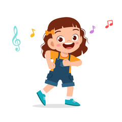 happy cute kid girl dance with music
