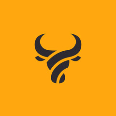 Bull head logo. Abstract stylized cow or bull head with horns icon. Premium logo for steak house, meat restaurant or butchery. Taurus symbol. Vector illustration. - 309198567