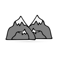 Doodle mountain icon. Hand drawing logo template. Linear vector illustration.