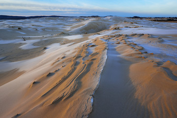 Winter landscape of the Silver Lake Sand Dunes, Silver Lake State Park, Michigan, USA 
