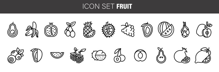 Fruit line icon set, food symbols collection, vegetarian vector sketches, logo illustrations, linear pictograms package isolated on white background