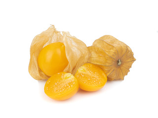 Cape Gooseberry (Physalis  Peruviana) or Ground cherries, Physalis minima, Pygmy ground cherry, Inca berry, Golden strawberry, Strawberry tomato, Husk tomato isolated on white background