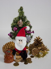 Christmas composition: Santa Claus with Christmas tree and gifts