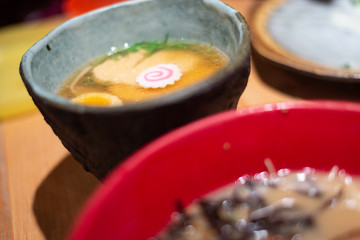 Ramen bowls in Manhattan's Ippudo Westside Japanese restaurant, New York City. Taken on September the 27th, 2019
