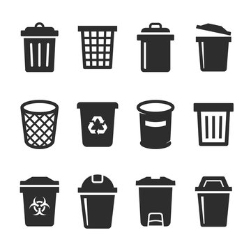 set of vector trash can icon