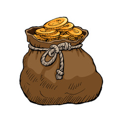 vintage brown bag full of golden coins