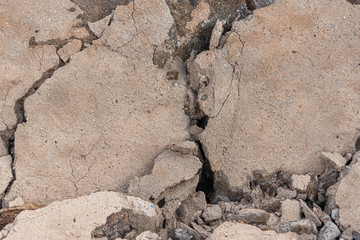 Background, fallen wall in an old abandoned warehouse