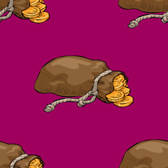 Seamless pattern of  coins bag