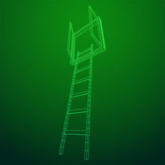 Ladder with open window. Business concept in opportunity. Wireframe low poly mesh vector illustration.