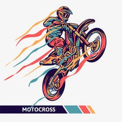 Colorful artwork motocross illustration with motion fast extreme sport