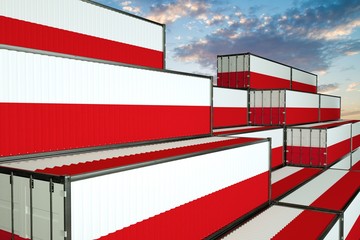 3D illustration Container terminal full of containers with flag of poland