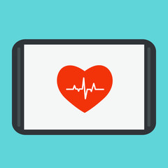 Heartbeat line on the tablet. Cardiogram. Electrocardiogram. Heart pulse monitor with signal. Vector illustration 