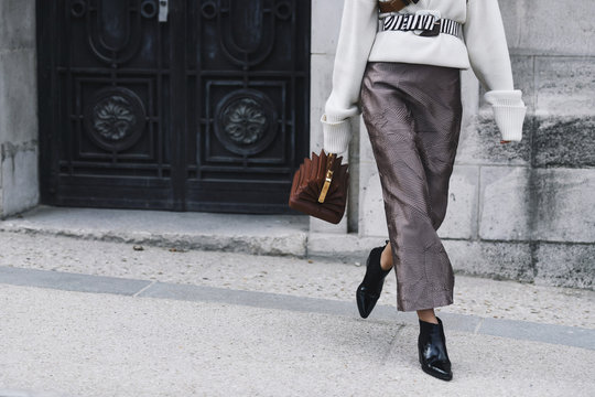 Paris, France - February 28, 2019: Street style outfit -  Karina Nigay before a fashion show during Paris Fashion Week - PFWFW19