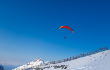 Mountain winter, paraglider Christmas