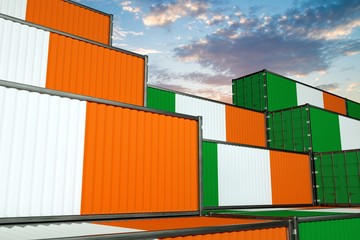 Fototapeta premium 3D illustration Container terminal full of containers with flag of China