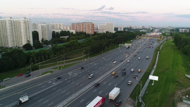 Aerial view of the multi-lane highway 
