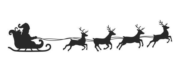 Fototapeta premium santa claus and reindeer vector silhouette on white background