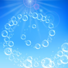 Realistic transparent floating soap bubbles. Design element for advertising booklet, flyer or poster
