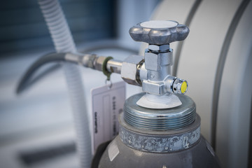 Safety valve of a medical gas and gas container or tank in a hospital. Gas or fluid is stored in...