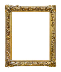 Golden frame for paintings, mirrors or photo isolated on white background
