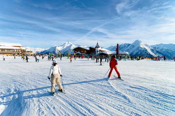People Skier skiing in ski resort Penken Park of Austria