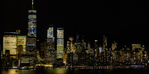 Amazing panorama view on New York City skyline and Downtown Manhattan from Jersey City during night