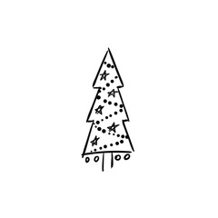 Christmas tree doodle pine tree sketch tree drawing holiday decoration star ornament retro Xmas