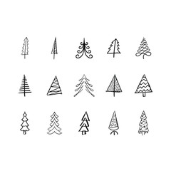 Obraz premium Christmas tree doodle pine tree sketch tree drawing holiday decoration star ornament retro Xmas