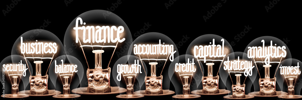 Wall mural light bulbs with finance concept