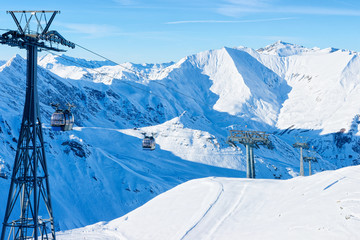 Cable cars on Hintertux Glacier ski resort of Austria