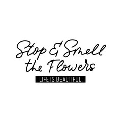 Stop and smell the flowers life is beautiful vector illustration. Inspirational hand drawn lettering quote for wall poster, greetings card, t-shirt print design on white background