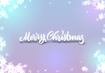 Christmas snowflakes background with falling snow and lettering or calligraphic greeting text
