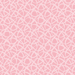 Modern hand drawn light pink doodle mesh grid. Seamless vector pattern on dark pink background. Great for summer, baby, wedding products, packaging, stationery, texture