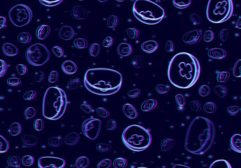 Jellyfish seamless pattern with neon glowing vibrant glitchy abstract background