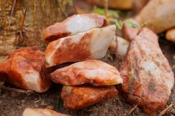 Close up of red stones in the nature.