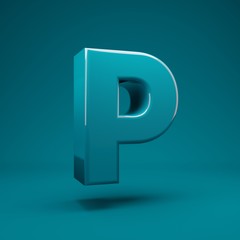 Aqua Menthe 3d letter P uppercase. 3D rendering. Best for anniversary, birthday party, celebration, advertising.