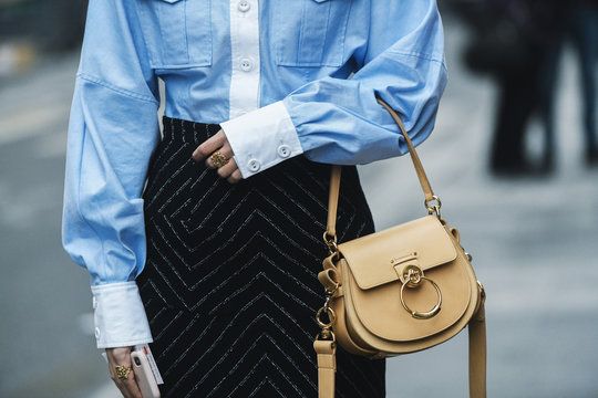 Paris, France - March 01, 2019: Street style outfit -  Chloe purse after a fashion show during Paris Fashion Week - PFWFW19