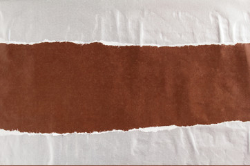 Dark brown and silver gray crumpled ripped shabby gloss paper posters with rough surface texture...